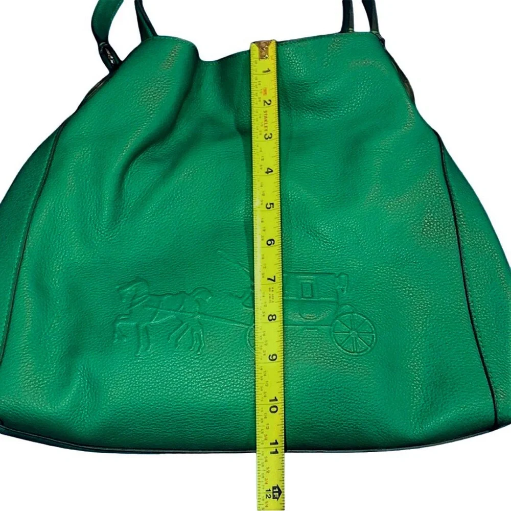 COACH Edie Green Leather Horse and Carriage Embossed Three Section Shoulder Bag
